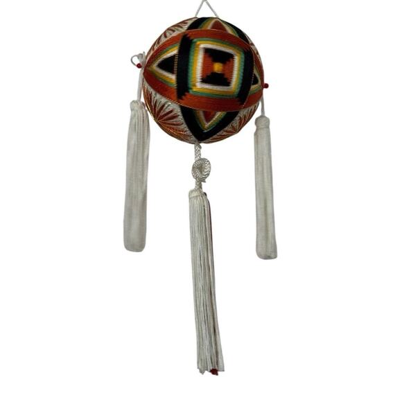 VTG Japanese Temari Ball Ornament Japanese Handcrafted Folk Art Handmade Thread - Picture 2 of 9